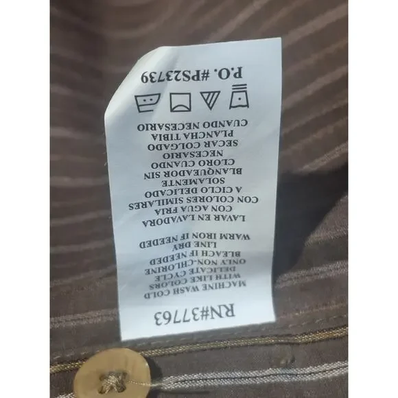 Perry Ellis Shirt Mens M Brown Striped Silk Blend Hidden Button Dress NWT - Picture 3 of 6